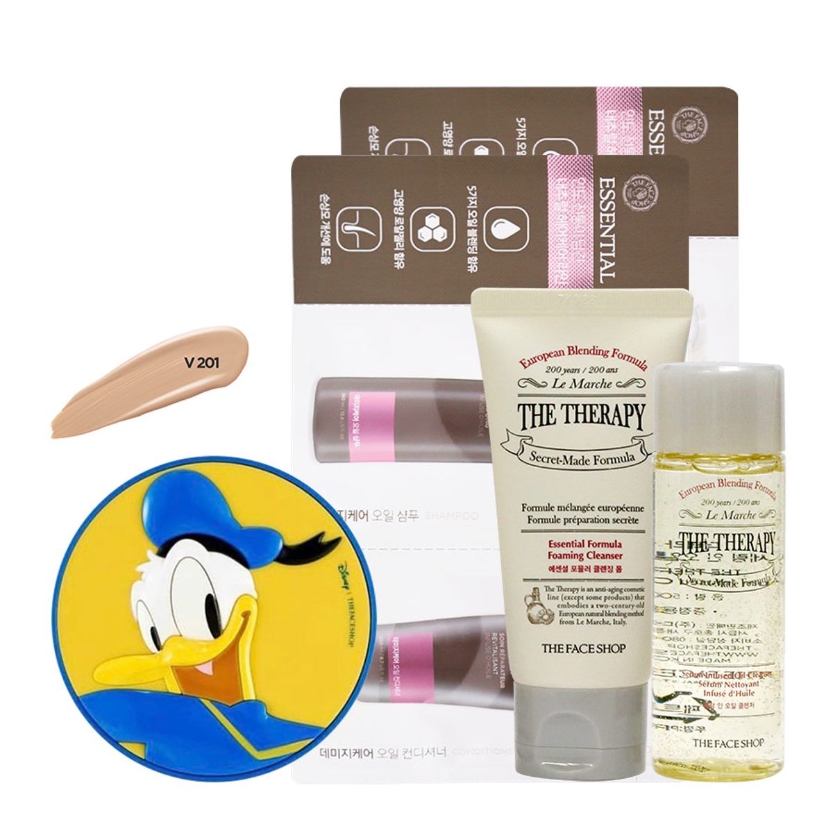 bo-trang-diem-tfs-phan-nuoc-da-nang-bb-power-perfection-cushion-spf50-pa-v201-disney-donald-cushion-the-therapy-cleansing-kit-2ea-essential-damage-care-oil-infused-shampoo-conditioner-8ml-1