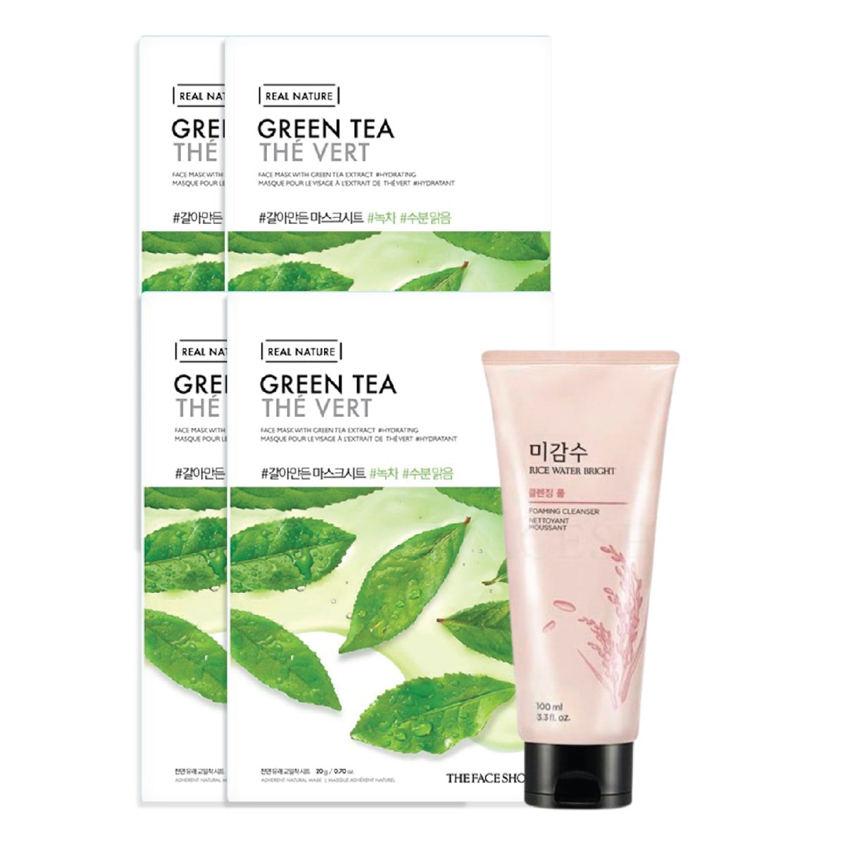 gift-1-sua-rua-mat-lam-sang-da-thefaceshop-rice-water-bright-cleansing-foam-100ml-4-mat-na-thanh-loc-da-ngua-mun-tu-tra-xanh-thefaceshop-real-nature-green-tea-1