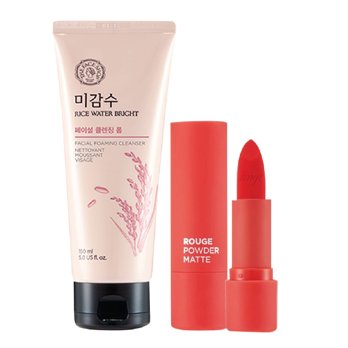 gift-combo-son-li-rouge-powder-matte-mau-do-cam-sua-rua-mat-sang-da-rice-water-bright-150ml-1