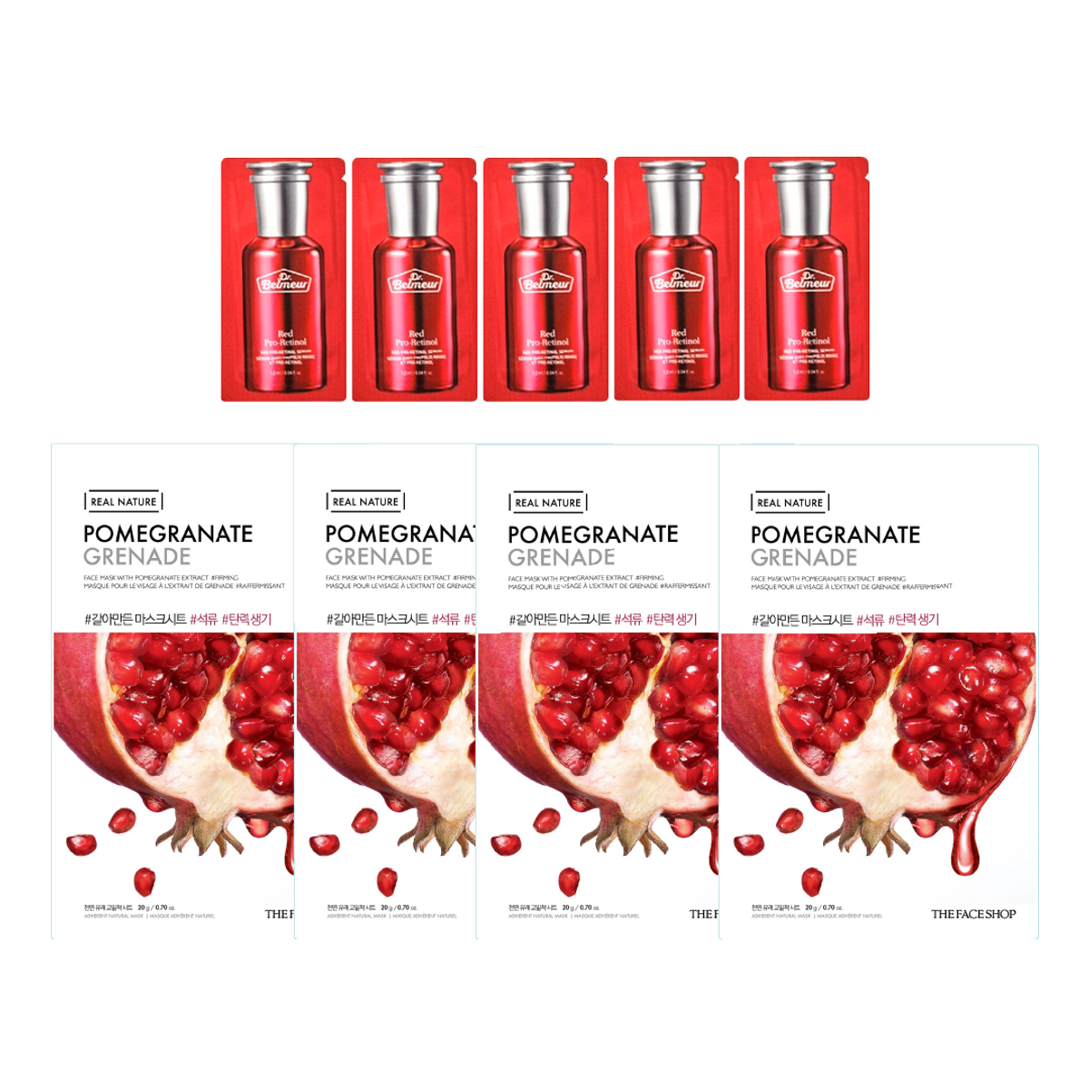gift-combo-4-mat-na-real-nature-pomegranate-5-sample-tinh-chat-dr-belmeur-red-pro-retinol-1