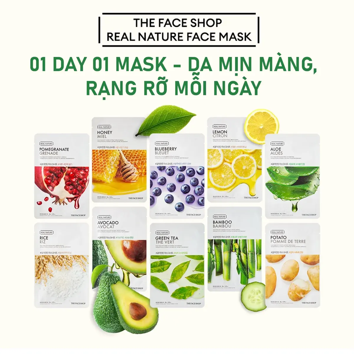 combo-10-mat-na-best-seller-cham-soc-da-moi-ngay-the-face-shop-real-nature-20g-mix-nhieu-loai-sua-rua-mat-gao-150ml-3