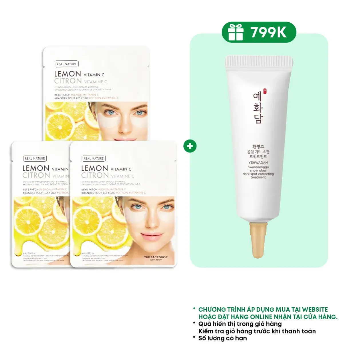combo-3-mat-na-mat-the-face-shop-duong-sang-da-real-nature-lemon-6ml-tinh-chat-snow-glow-dark-15ml-1