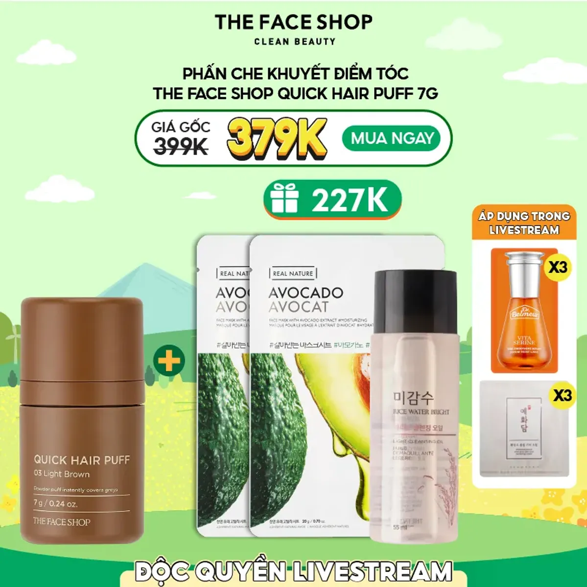 combo-phan-che-khuyet-diem-toc-the-face-shop-quick-hair-puff-7g-mau-03-tang-dau-tay-trang-lam-sach-khoe-da-tu-gao-55ml-2-mat-na-bo-cap-am-20g-1