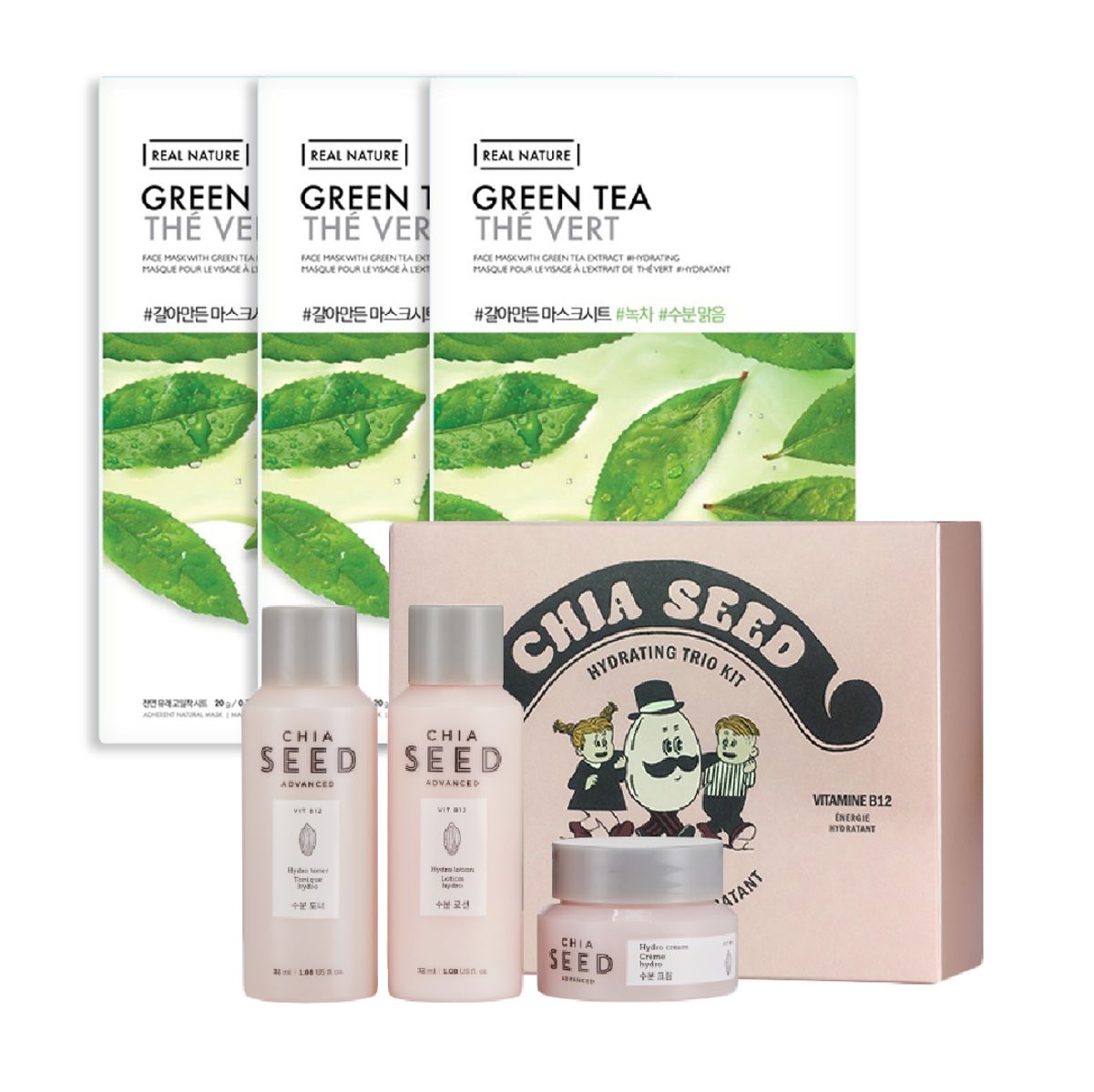 gift-combo-mat-na-giay-thefaceshop-real-nature-green-tea-bo-duong-chia-seed-hydrating-trio-kit-1