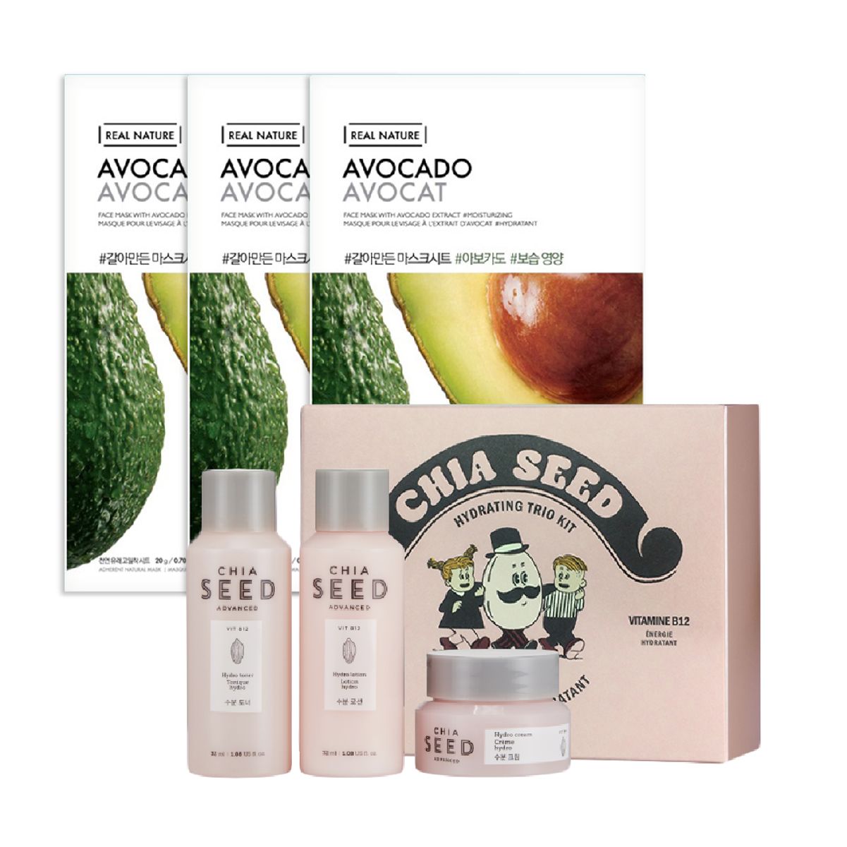 gift-combo-mat-na-giay-thefaceshop-real-nature-avocado-bo-duong-chia-seed-hydrating-trio-kit-1