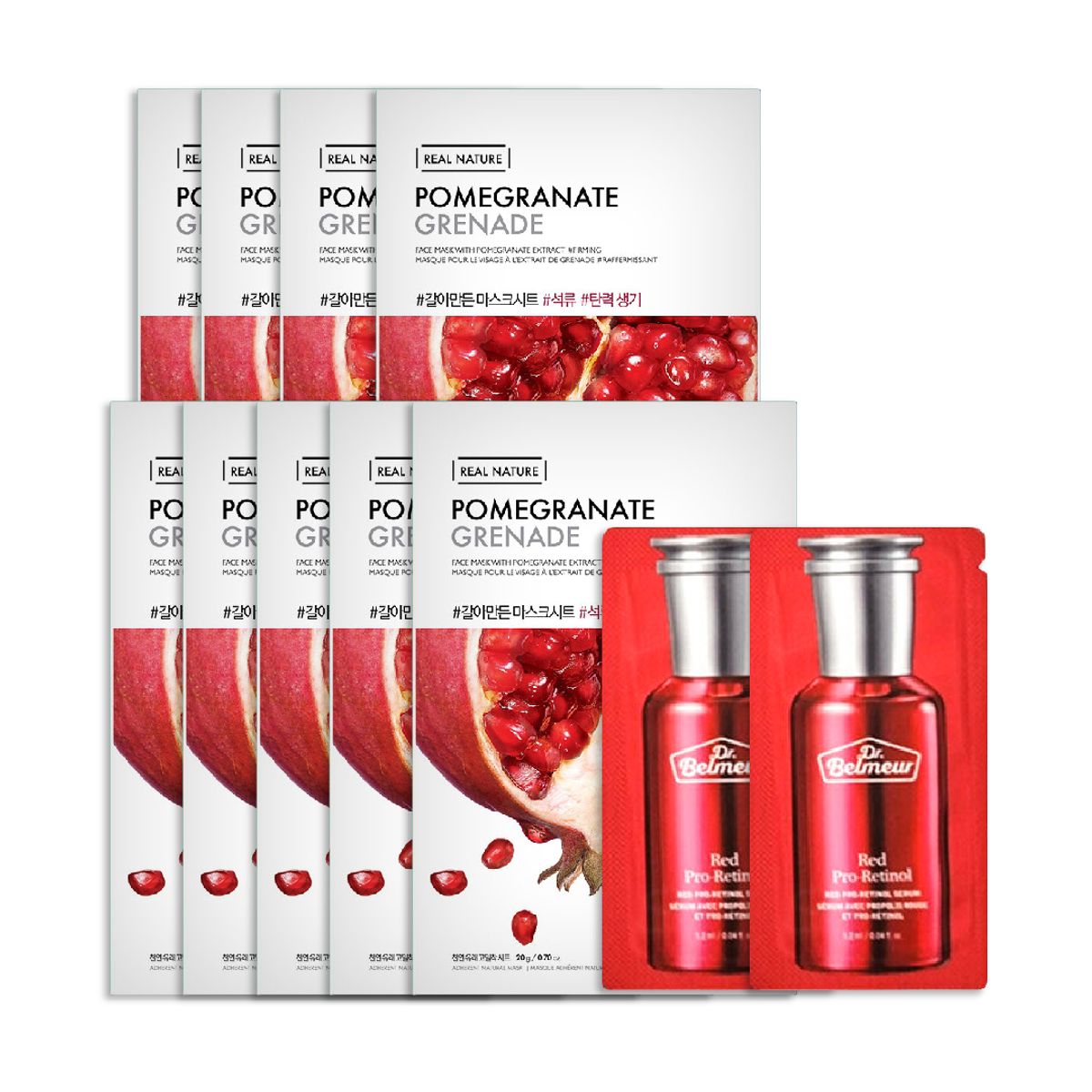 gift-combo-9-mat-na-real-nature-pomegranate-2-sample-tinh-chat-dr-belmeur-red-pro-retinol-1
