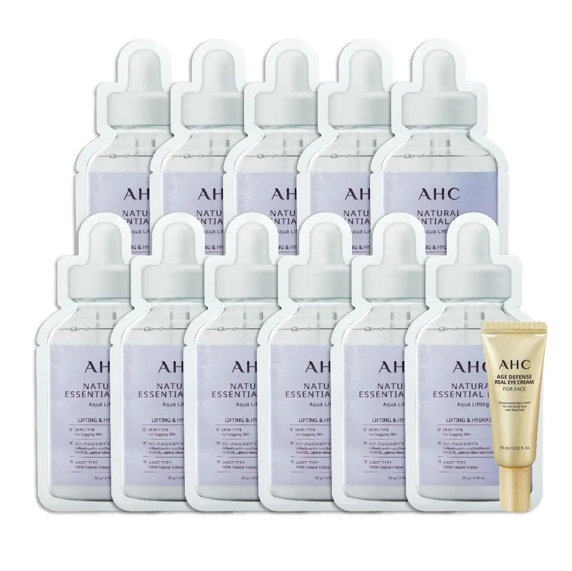 Combo 11 Mặt Nạ Nâng Cơ AHC Natural Essential & 01 Kem Mắt AHC Age Defense