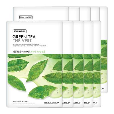 Mặt Nạ Giấy Thanh Lọc Da THEFACESHOP REAL NATURE GREEN TEA FACE MASK (SET 10PCS)