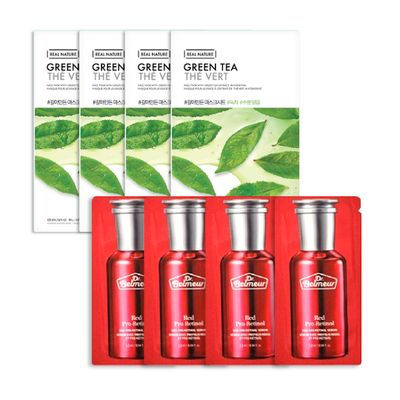 gift-combo-4-mat-na-duong-cho-da-mun-real-nature-green-tea-tinh-chat-dr-belmeur-red-pro-retinol-8pcs-1