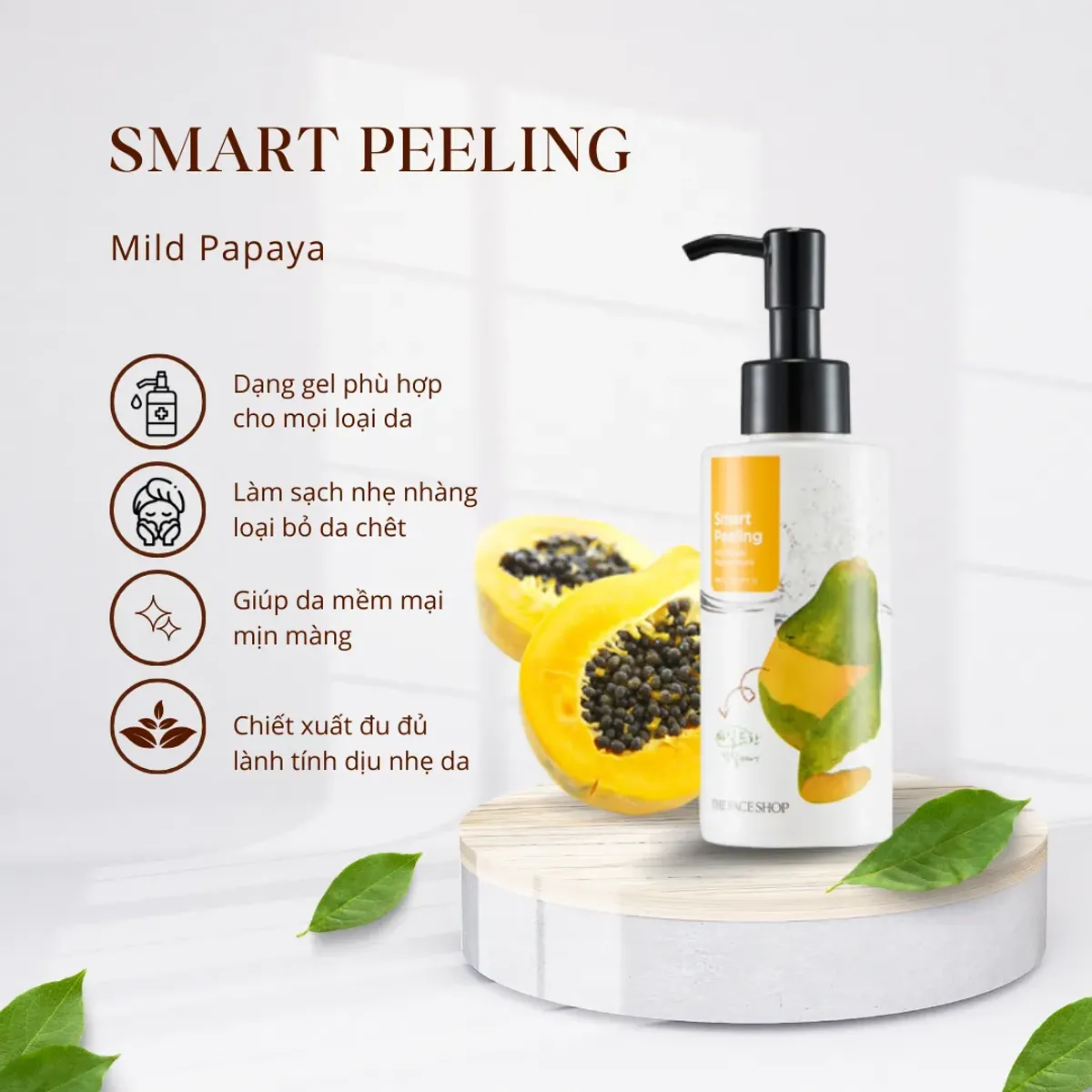 Gel Tẩy Tế Bào Chết THE FACE SHOP làm sạch da đu đủ Smart Peeling Mild Papaya dịu nhẹ cho mọi loại da 150ml