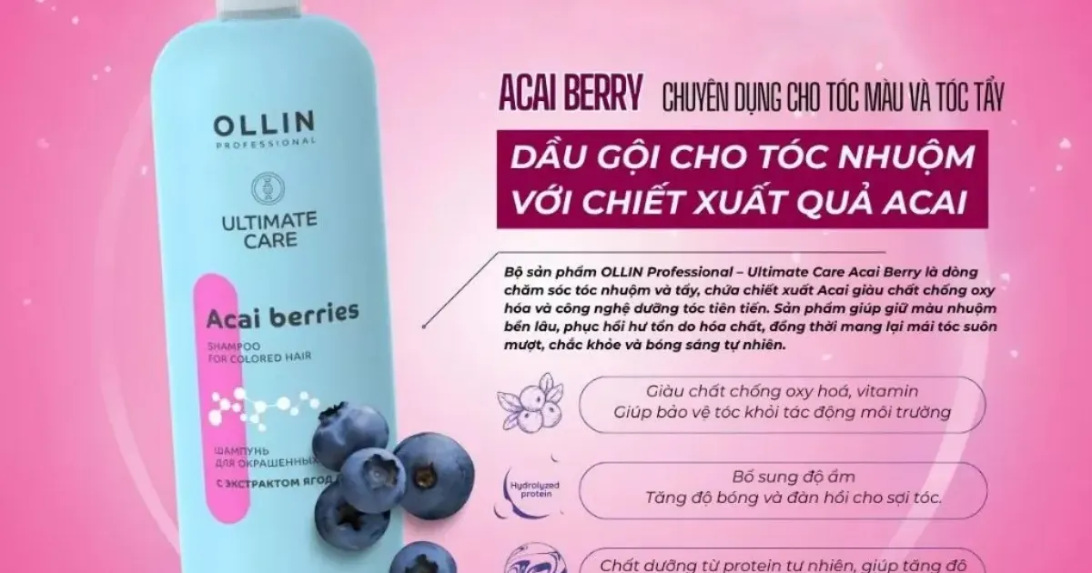 Dầu Gội Bảo Vệ Màu Tóc Nhuộm Ollin Ultimate Care Acai Berries Shampoo For Colored Hair 1000ml