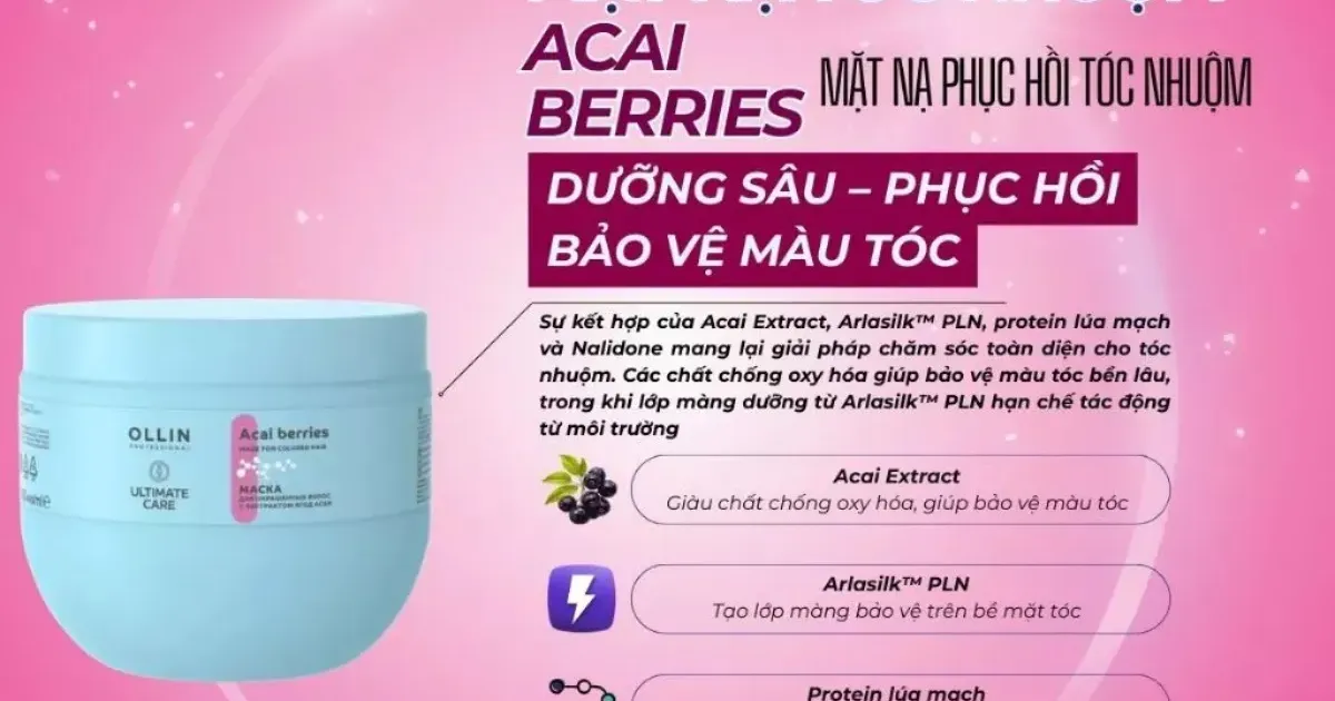Mặt Nạ Giữ Màu Tóc Nhuộm Ollin Ultimate Care Acai Berries Mask For Colored Hair 500ml