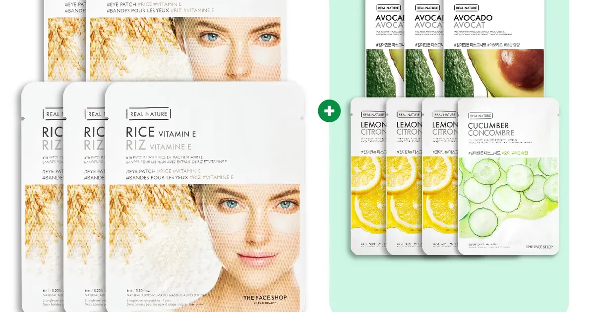 Combo 5 Mặt Nạ Mắt THE FACE SHOP Chiết Xuất Gạo Real Nature Rice Vitamin E Eye Patches 6ml