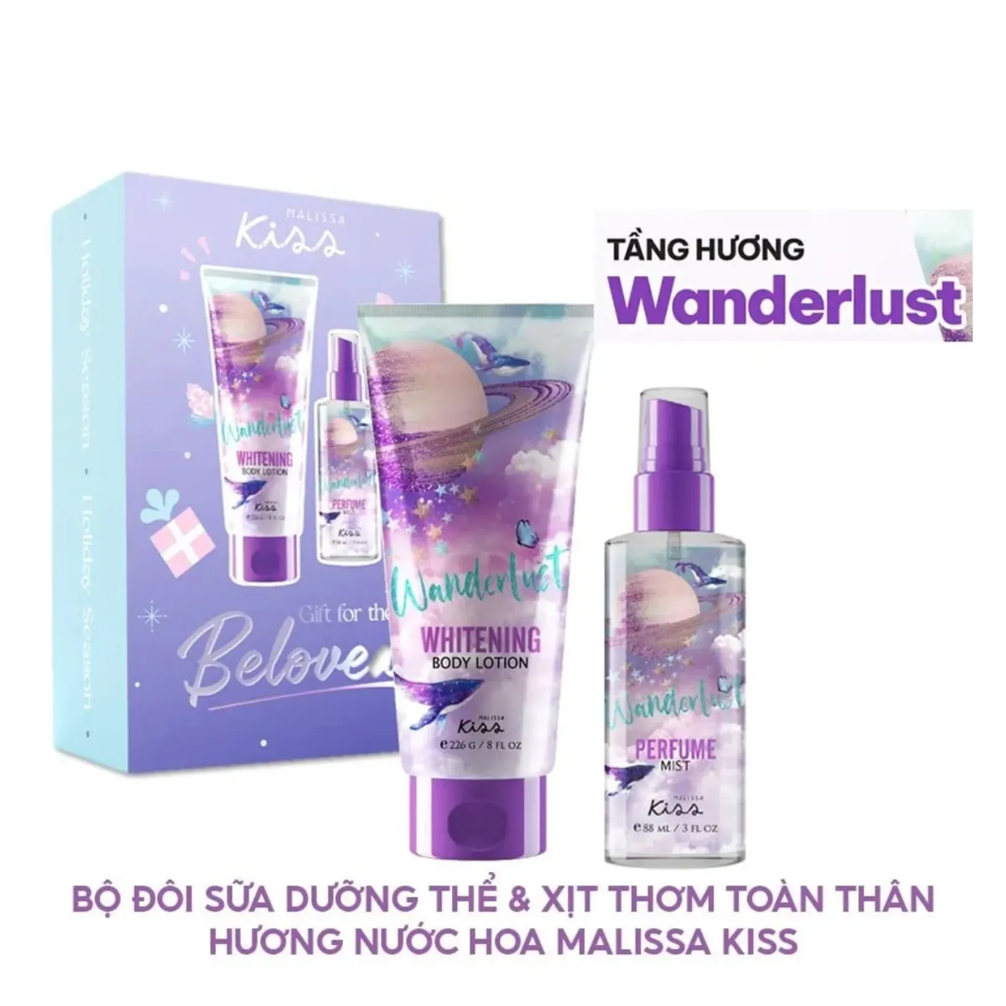 Bộ Dưỡng Thể Malissa Kiss Trắng Da Hương Nước Hoa Set Body