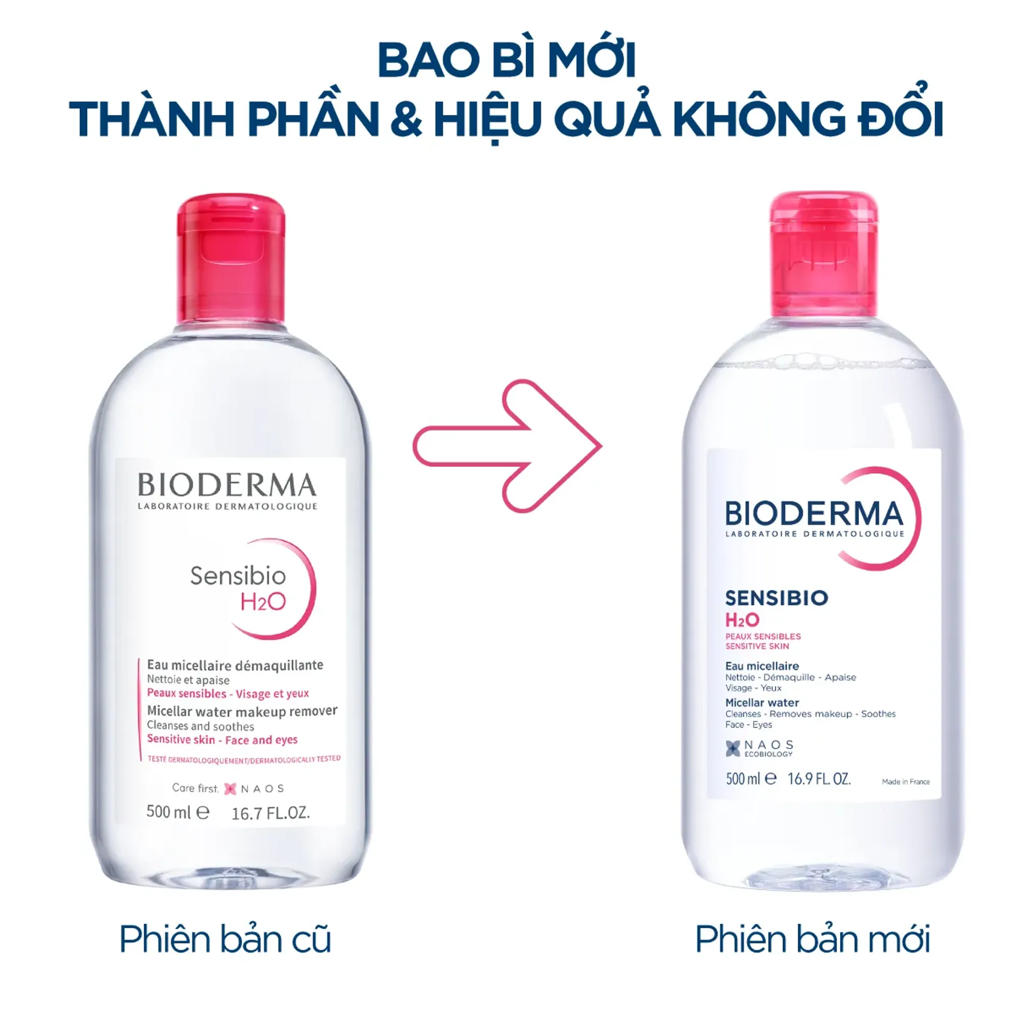 Nước tẩy trang Bioderma Sensibio H2O Hồng Cho Da Nhạy Cảm 500Ml