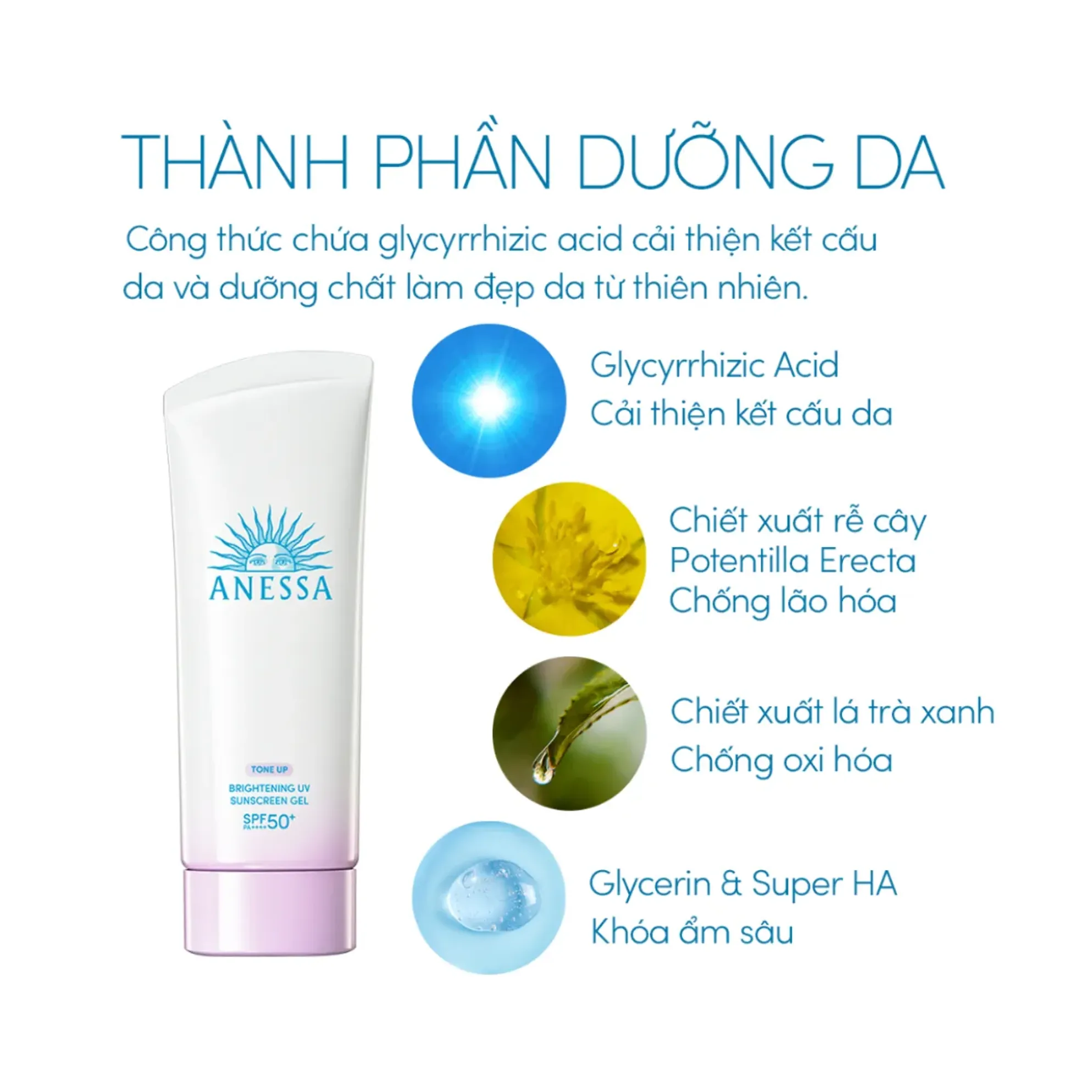 Gel Chống Nắng Nâng Tông Anessa Tone Up Brightening Uv Sunscreen Gel SPF50+  Pa++++ 90G