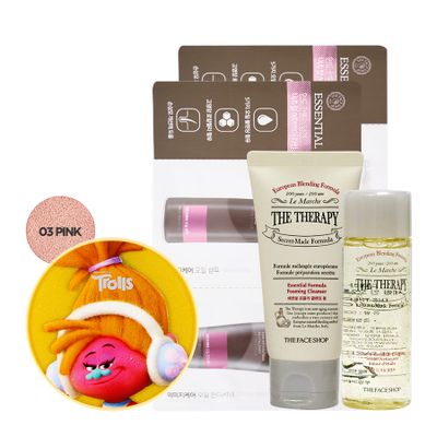 bo-trang-diem-phan-nuoc-thefaceshop-tone-up-cushion-03-pink-troll-cushion-the-therapy-cleansing-kit-2ea-2-sample-essential-damage-care-oil-infused-shampoo-conditioner-8ml-1