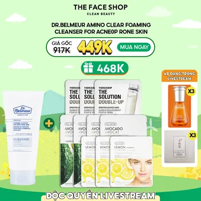 t138combo-sua-rua-mat-drbelmeur-danh-cho-da-mun-amino-clear-foaming-cleanser-for-acne-prone-skin-150ml-tang-3-mat-na-brightening-20ml-3-mat-na-mat-giam-quang-tham-chanh-6ml-4-mat-na-bo-cap-am-real-nature-20g-1