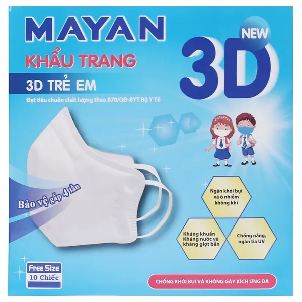 Khẩu Trang Trẻ Em Mayan 3D Bảo Vệ Gấp 4 Lần Children’s Masks (Freesize 10 Chiếc/Hộp)