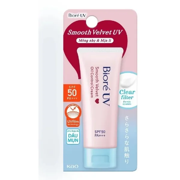 Kem Chống Nắng Màng Nhung Kiểm Soát Bóng Nhờn Biore UV Smooth Velvet Oil Control Cream SPF50+ PA++++ 30g