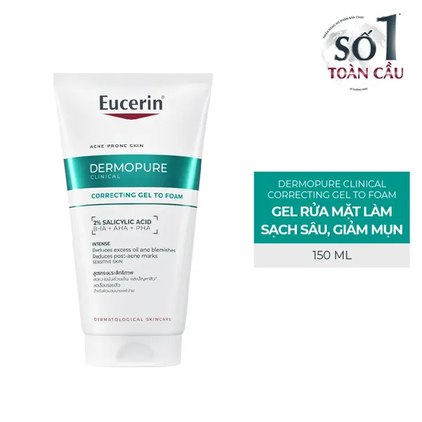 Gel Rửa Mặt Eucerin Dành Cho Da Mụn Pro Acne 3X+ Treatment Gel To Foam Cleanser
