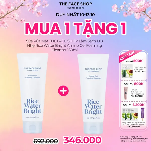 Sữa Rửa Mặt THE FACE SHOP Làm Sạch Dịu Nhẹ Rice Water Bright Amino Gel Foaming Cleanser 150ml