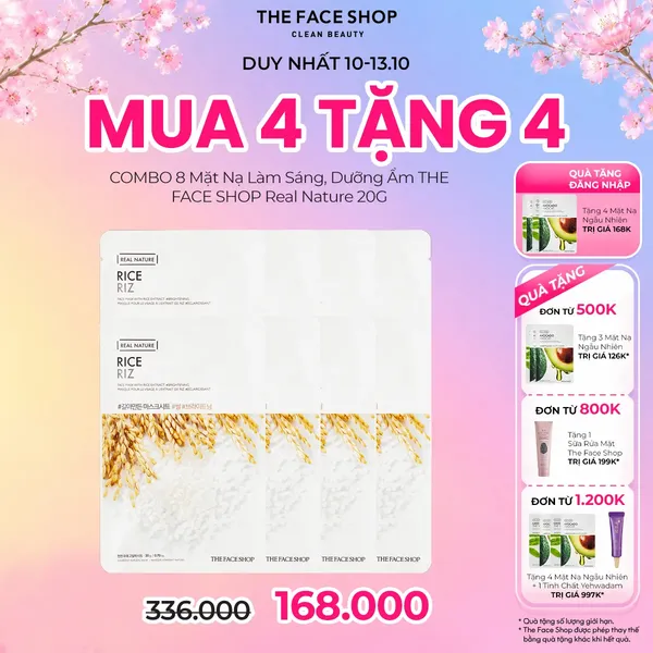[MUA 4 TẶNG 4] COMBO 8 Mặt Nạ Làm Sáng, Dưỡng Ẩm THE FACE SHOP Real Nature 20G