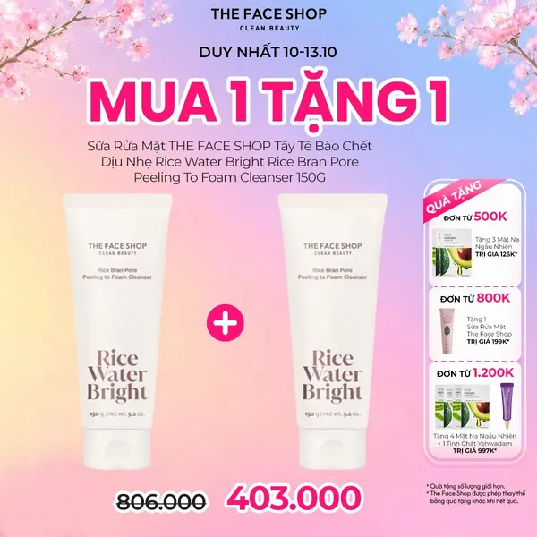 Sữa Rửa Mặt THE FACE SHOP Tẩy Tế Bào Chết Dịu Nhẹ Rice Water Bright Rice Bran Pore Peeling To Foam Cleanser 150G