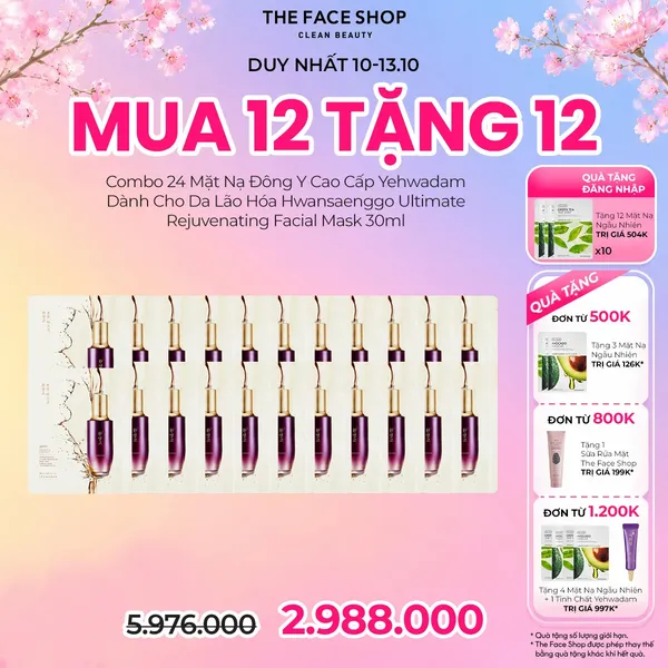 [Mua 12 Tặng 12] Combo 24 Mặt Nạ Đông Y Cao Cấp Yehwadam Dành Cho Da Lão Hóa Hwansaenggo Ultimate Rejuvenating Facial Mask 30ml