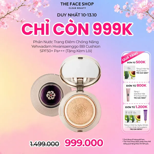 Phấn Nước Trang Điểm Chống Nắng Yehwadam Hwansaenggo BB Cushion SPF50+ Pa+++ (Tặng Kèm Lõi)