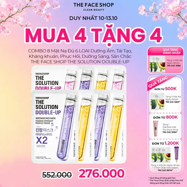 [MUA 4 TẶNG 4] COMBO 8 Mặt Nạ Đủ 6 LOẠI Mặt Nạ Dưỡng Ẩm, Tái Tạo, Kháng khuẩn, Phục Hồi, Dưỡng Sáng, Săn Chắc THE FACE SHOP THE SOLUTION DOUBLE-UP
