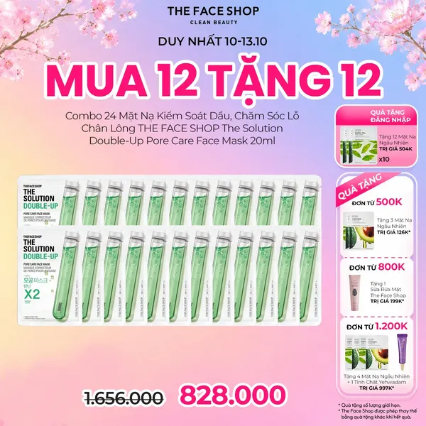 [Mua 12 Tặng 12] Combo 24 Mặt Nạ Kiểm Soát Dầu, Chăm Sóc Lỗ Chân Lông THE FACE SHOP The Solution Double-Up Pore Care Face Mask 20ml