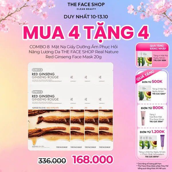 [MUA 4 TẶNG 4] COMBO 8  Mặt Nạ Giấy Dưỡng Ẩm Phục Hồi Năng Lượng Da THE FACE SHOP Real Nature Red Ginseng Face Mask 20g