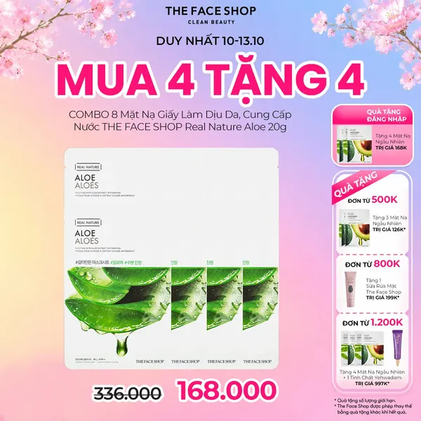 [MUA 4 TẶNG 4] COMBO 8 Mặt Nạ Giấy Làm Dịu Da, Cung Cấp Nước THE FACE SHOP Real Nature Aloe 20g