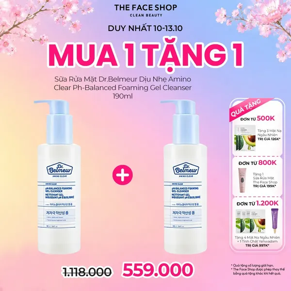 Sữa Rửa Mặt Dr.Belmeur Dịu Nhẹ Amino Clear Ph-Balanced Foaming Gel Cleanser 190ml