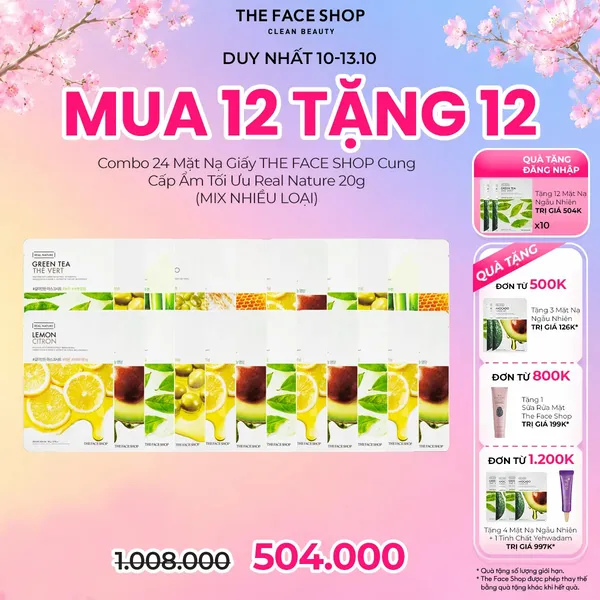 [Mua 12 Tặng 12] Combo 24 Mặt Nạ Giấy THE FACE SHOP Cung Cấp Ẩm Tối Ưu Real Nature 20g (MIX NHIỀU LOẠI)