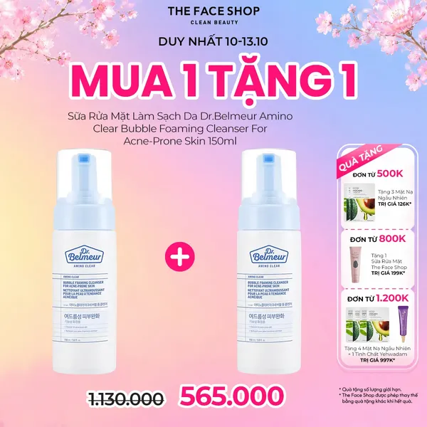 Sữa Rửa Mặt Làm Sạch Da Dr.Belmeur Amino Clear Bubble Foaming Cleanser For Acne-Prone Skin 150ml