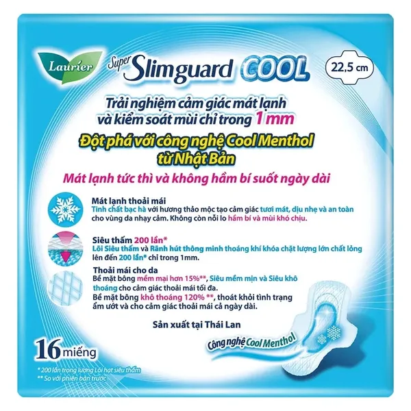 bang-ve-sinh-laurier-supper-slimguard-cool-mong-nhe-thoang-mat-kiem-soat-mui-1mm-225cm-16-mieng-6