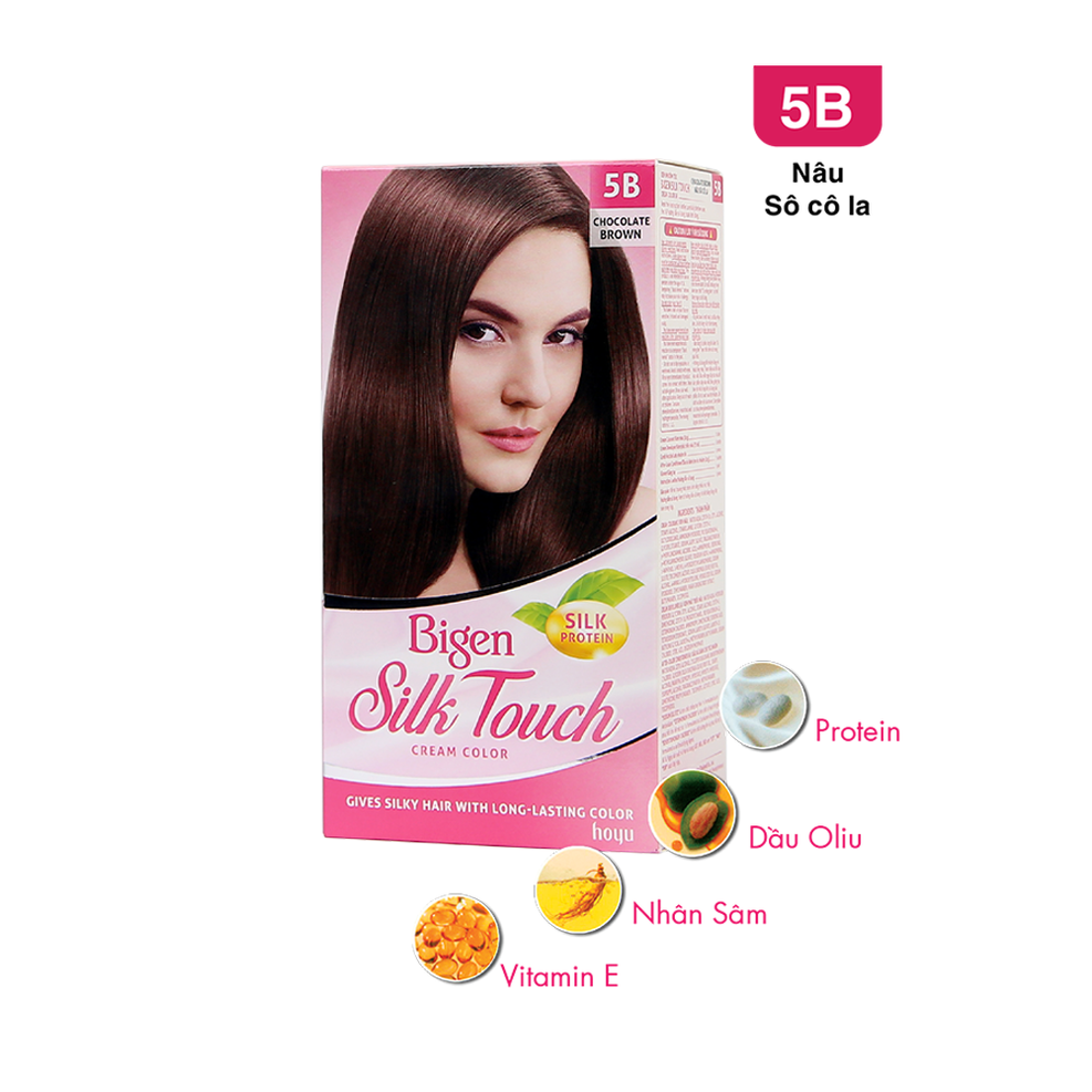 Thuốc nhuộm tóc Bigen Silk Touch 5B: Với thành phần thiên nhiên an toàn, thuốc nhuộm tóc Bigen Silk Touch 5B sẽ khiến bạn hài lòng với hiệu quả nhuộm tuyệt vời. Màu sắc cân đối, độ che phủ cao và không làm hại tóc. Còn chần chờ gì mà không tìm hiểu thêm về sản phẩm tại hình ảnh?