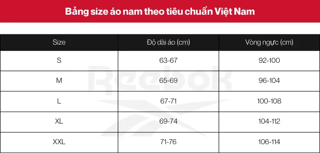 Các size áo nam theo tiêu chuẩn Việt Nam