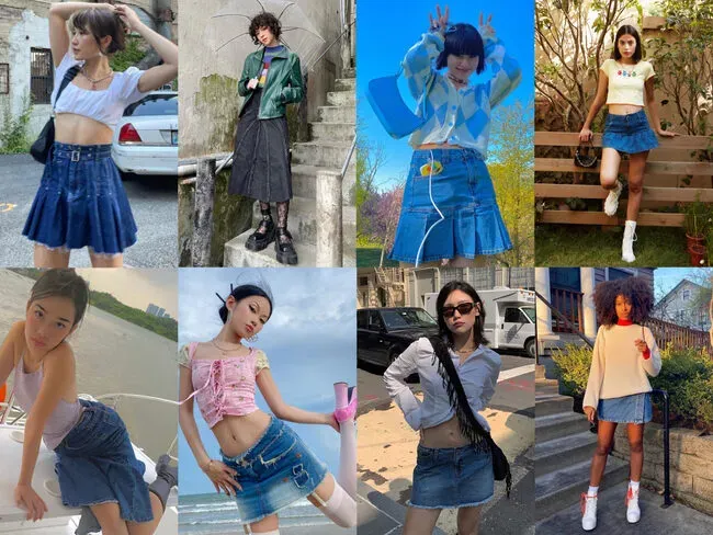 Chân váy jeans phối cùng áo croptop Y2k style cá tính
